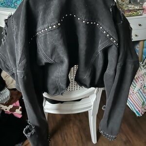 Forever 21 denim black studded distressed jacket size small